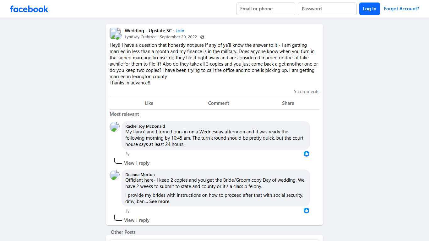 Wedding - Upstate SC | Hey!! I have a question that honestly not sure if any of ya’ll know the answer to it - I am getting married in less than a month and my finance is i... | Facebook